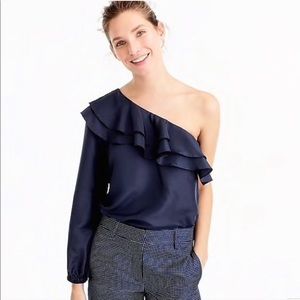 NWT JCrew Navy One Shoulder Silk Blouse